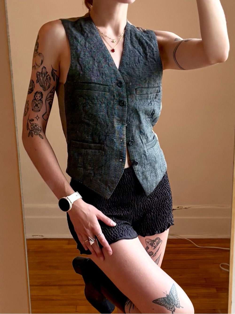 Fitted Y2K Gray Tweed Waistcoat Vest